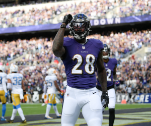 Ravens player celebrating a touchdown