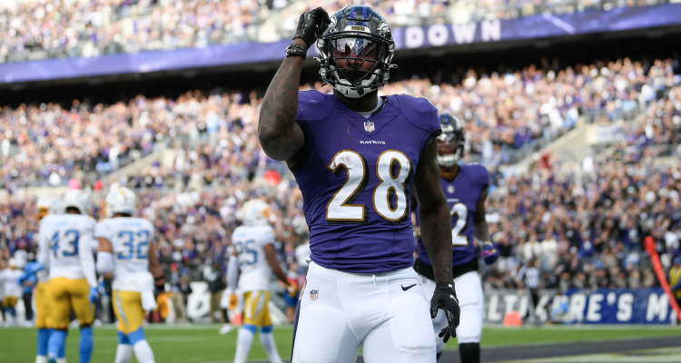 Ravens player celebrating a touchdown